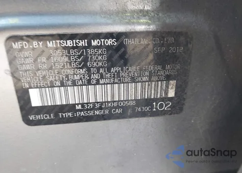 2019 Mitsubishi Mirage G4 Es z USA, uszkodzony, nr VIN ML32F3FJ1KHF00588